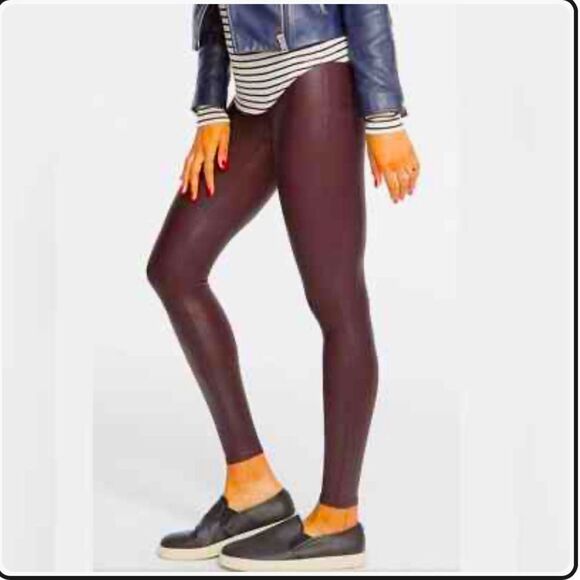 Spanx Faux Leather Leggings in Color Wine Size L NWOT - Picture 2 of 12